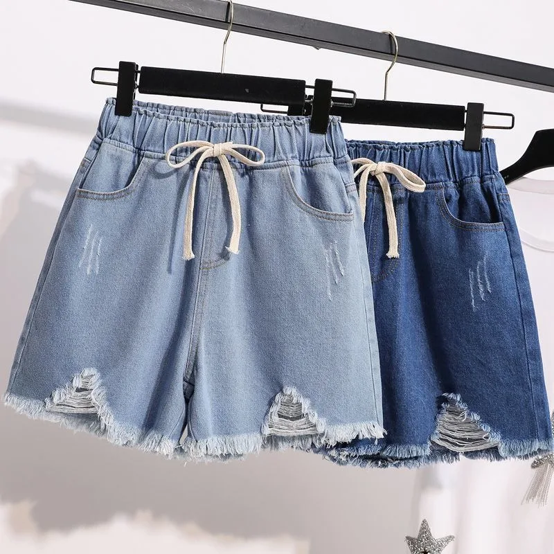 

Джинсовые шорты для женщин, корейский стиль, одежда для молодых девушек колледжа, летняя модная эластичная резинка на талии, мягкая свободная уличная одежда, шикарные карманы