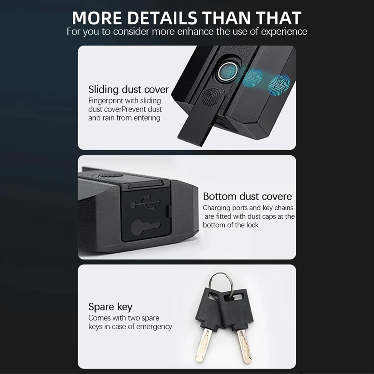 A48U Fingerabdruckschloss mit Schlüssel-Backup, wiederaufladbarer USB-Schlüssel / BT TTLock APP / Fingerabdruck-Entsperrung, intelligentes, schlüsselloses IP67 wasserdicht