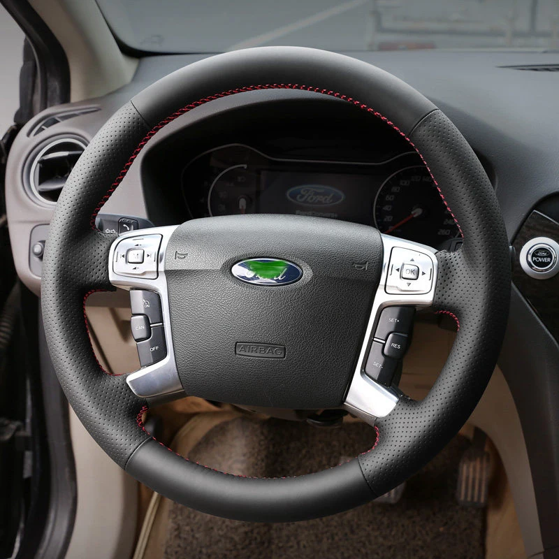 

Чехол на руль из микрофибры и кожи для Ford Mondeo Mk4, S-Max, Ford Focus 3, Kuga, ручной работы, с индивидуальной прострочкой