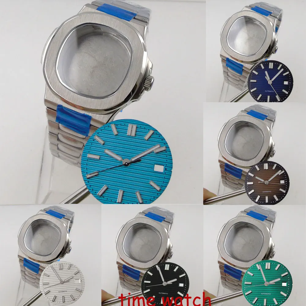 

40mm Sapphire Crystal Square Watch Case+Bracelet+Black/White/Blue/Green Dial for NH35A Miyota 8215 821A ETA 2824 PT5000 DG 2813