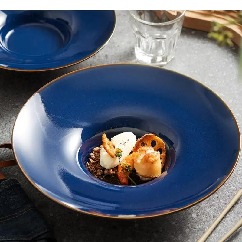 

Ceramic Vegetable Plate Cooking Dish Pasta Steak Hotel Restaurant Round Tableware Soup Basins Snack Desserts Tray