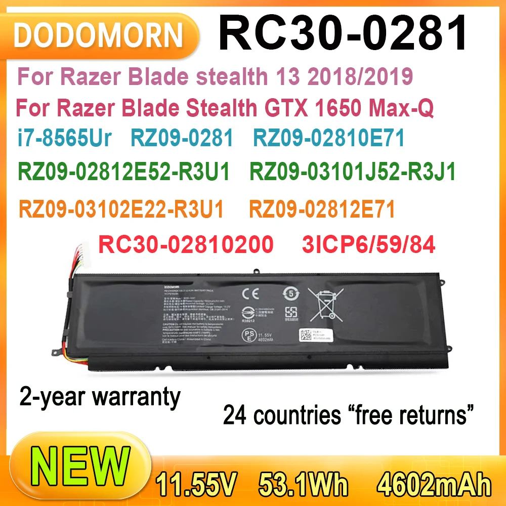 New RC30-0281 Laptop Battery For Razer Blade stealth 13 2018/2019 GTX 1650 Max-Q i7-8565Ur RZ09-0281 RZ09-02810E71/02812E71