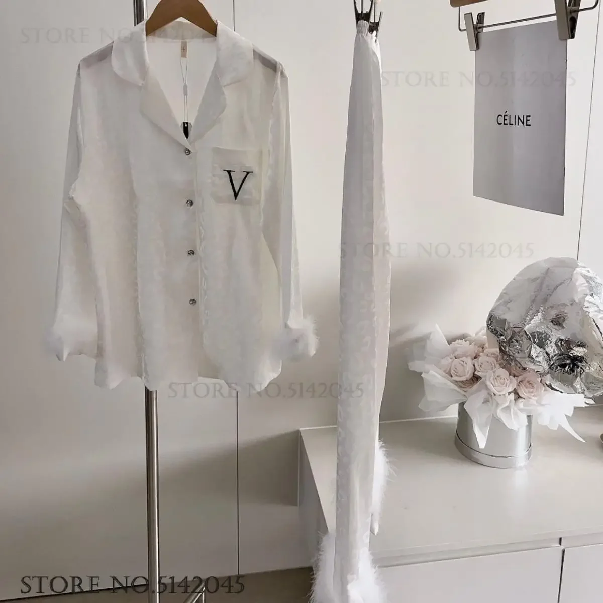 Women Sexy Leopard Feather Pajamas 2 Piece Suit Shirt Thin Fashion Luxury Casual Home Clothes High Quality Loungewear Sleepwear