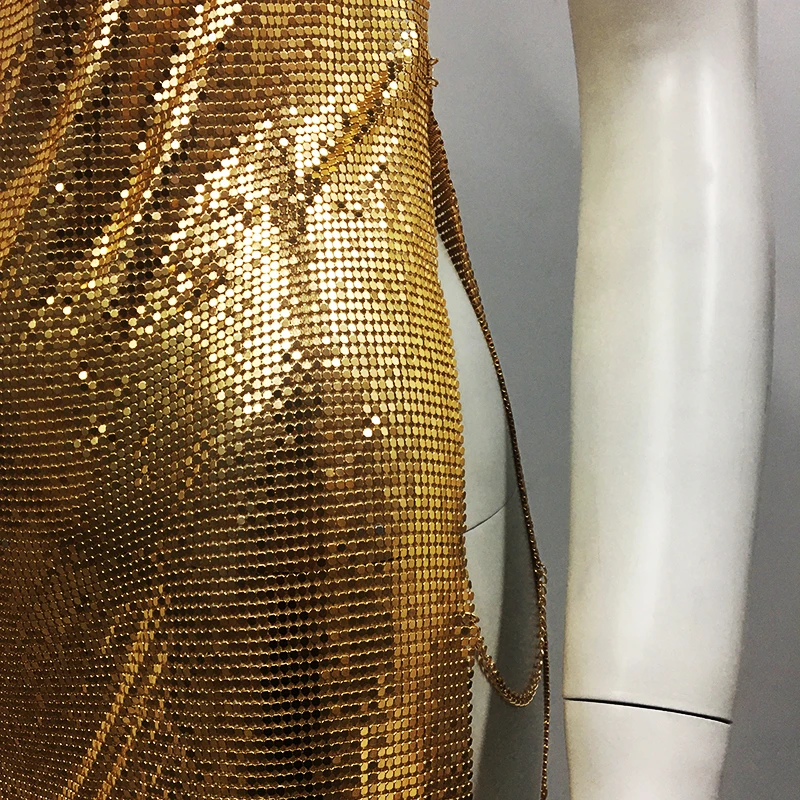 AKYZO – robe de soirée à paillettes métalliques pour femmes, bretelles Spaghetti, Sexy, dos nu, boîte de nuit, Cocktail, robes de Festival Rave