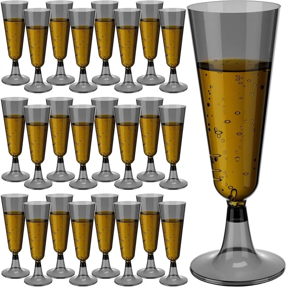 

150 Pcs Black Champagne Flutes Disposable Bulk 5 oz Clear Toasting Glasses Plastic Champagne Glasses High Stem Cocktail Cup for
