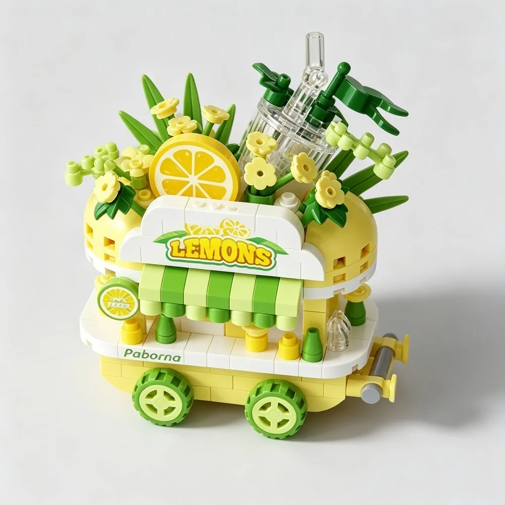 3D Puzzle Food Snack Cart Mini Building Blocks Set Cute Ice Cream Truck Model DIY Assembly Street View Decor Stress Relief Gift