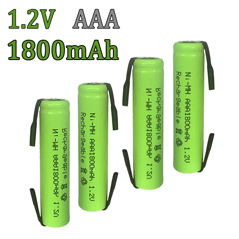 1.2V AAA rechargeable battery 1800mah nimh cell Green shell with welding tabs for Philips electric shaver razor toothbrush