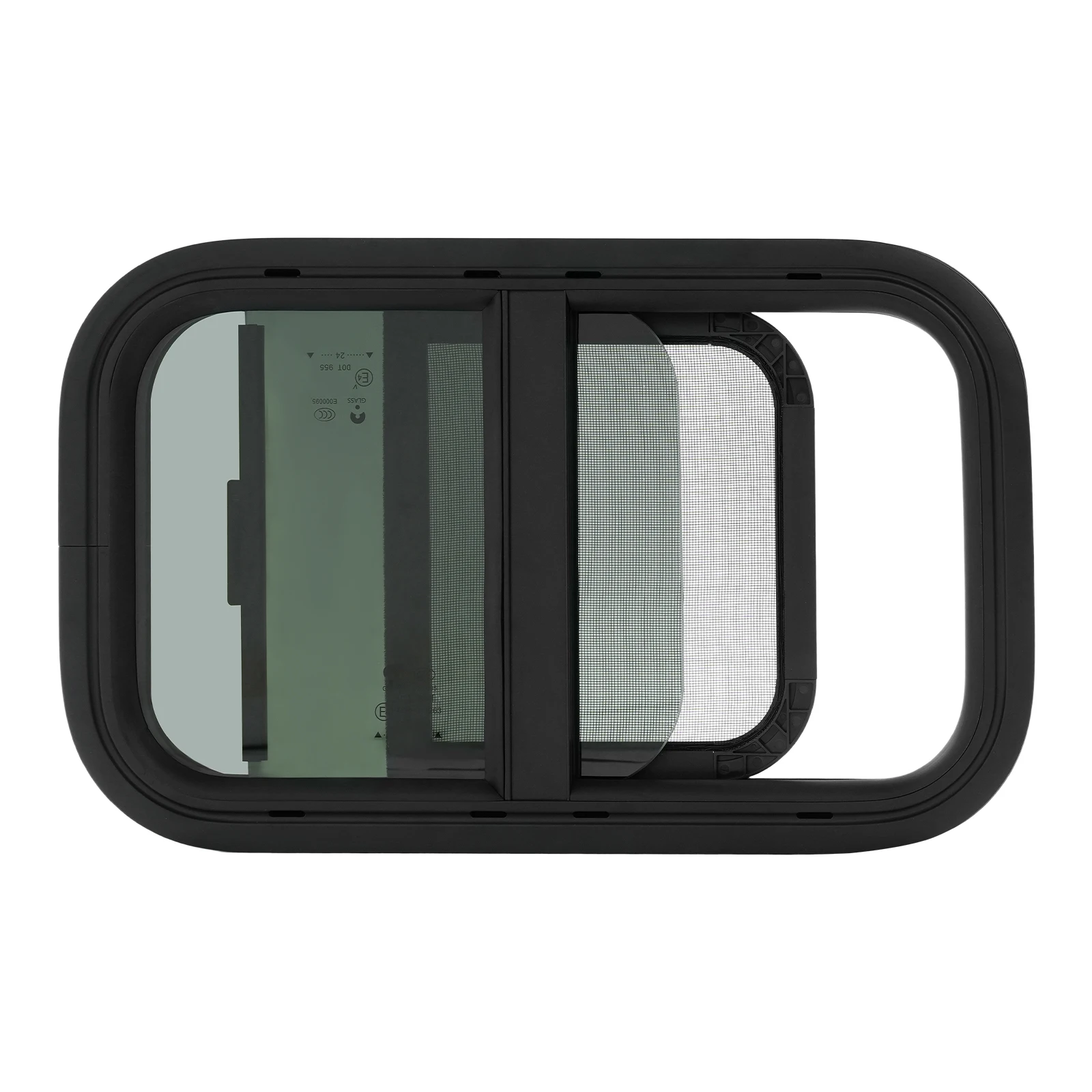 Ventana Deslizante Lisa para RV de 500*300mm, Marco de Aluminio con Recubrimiento Negro, Vidrio Templado, Panel de Pantalla Desmontable, Resistente a Impactos, Parasol, Impermeable, Ventana de