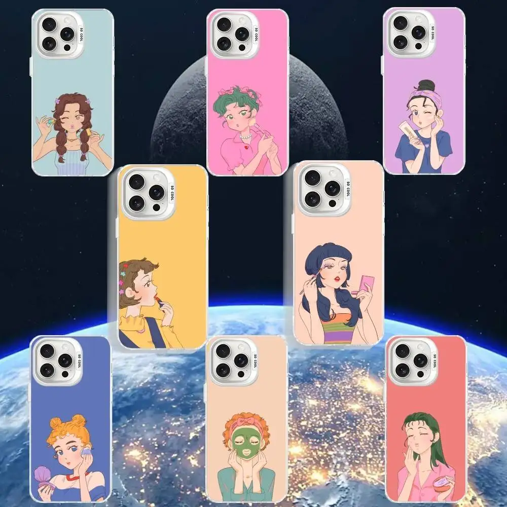

Modern Young Women Makeup Phone Case For iPhone 16,15,14,13,12,11,Mini,Pro,MAX White Matte Shockproof Cover