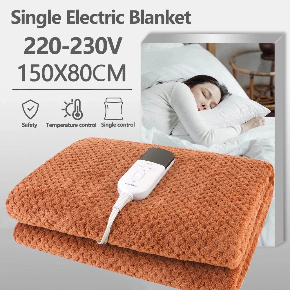 RUIANBAO Heated Blanket Throw 2-Layer Flannel Electric Blanket Timer Heated Pad 220V 150*80cm Thermal Mattress Heated Bed Warmer