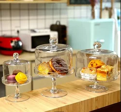 Tall Glass Cake Plate with Lid Transparent Fruit Plate Party Dessert Cake Display Stand Tasting Plate Home Decoration Ornaments