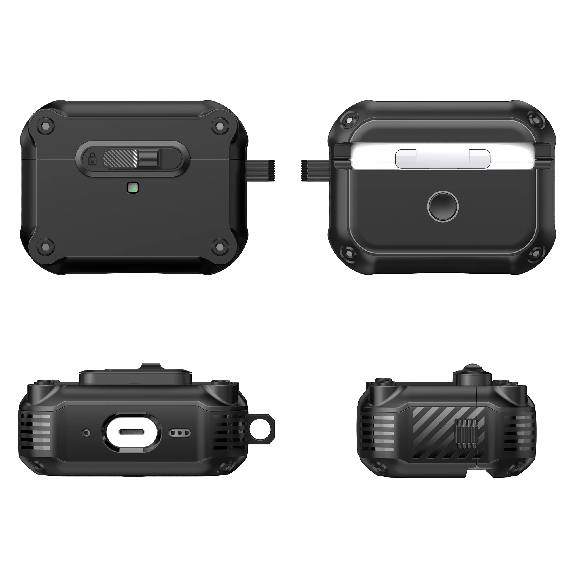 Pour AirPods Pro 2 Étui TPU + PC Housse pour écouteurs avec mousqueton à verrouillage avant - Noir
