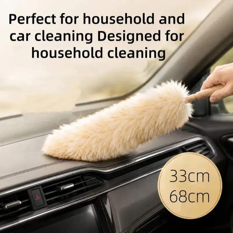 Genuine Wool Duster Eco Friendly Soft Dense Fur High Performance Dust Cleaner for Home Car Glass Shelf Cleaning