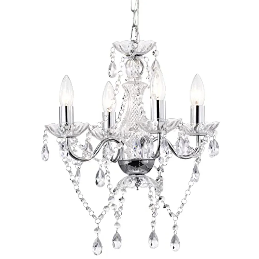 

Dining Room Modern Mini Acrylic Crystal Chandelier, 4-Light Candle Style, Clear Crystal with Chrome Finish, Elegant Ambient Lig