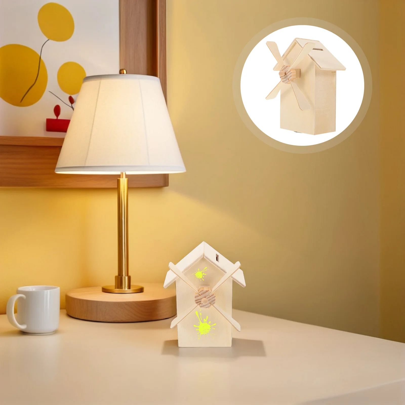 

5Pcs Unfinished Wood Windmill House Piggy Bank DIY Paintable Wooden Money Box Kids Savings Craft Wood Money Box