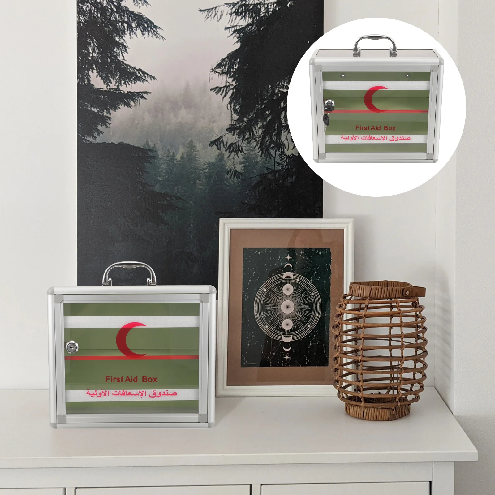 

Emergency Medicine Box Transparent Aluminum Alloy Large Capacity Wall Hanging First Aid Storage Case Lockable Durable Carrying