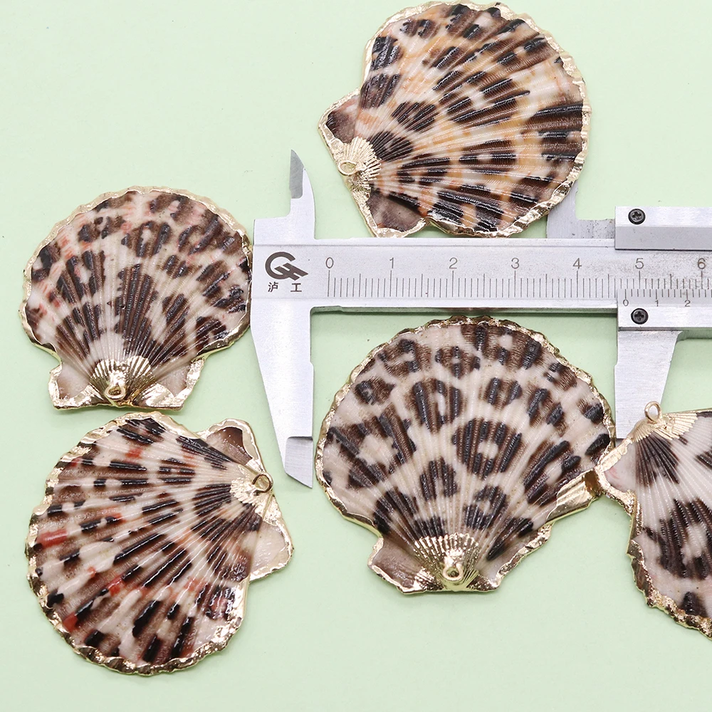 Fashion Leopard Print Pattern Conch Scallop Pendant Creative Fan-shaped Shell Summer Beach Necklace Accessories Jewelry Making