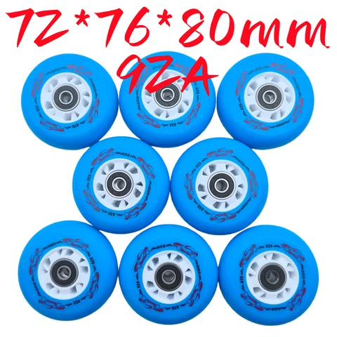무료 배송 인라인 스케이트 휠 블루 72mm 76mm 80mm 경도 92A 8개/세트