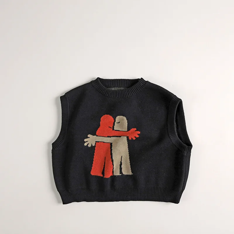 

New Children Sleeveless Sweater Autumn winter 1-6Y Fashion Print Boys Girls Cotton Knit Vest O-neck Loose Kids Vintage Sweater