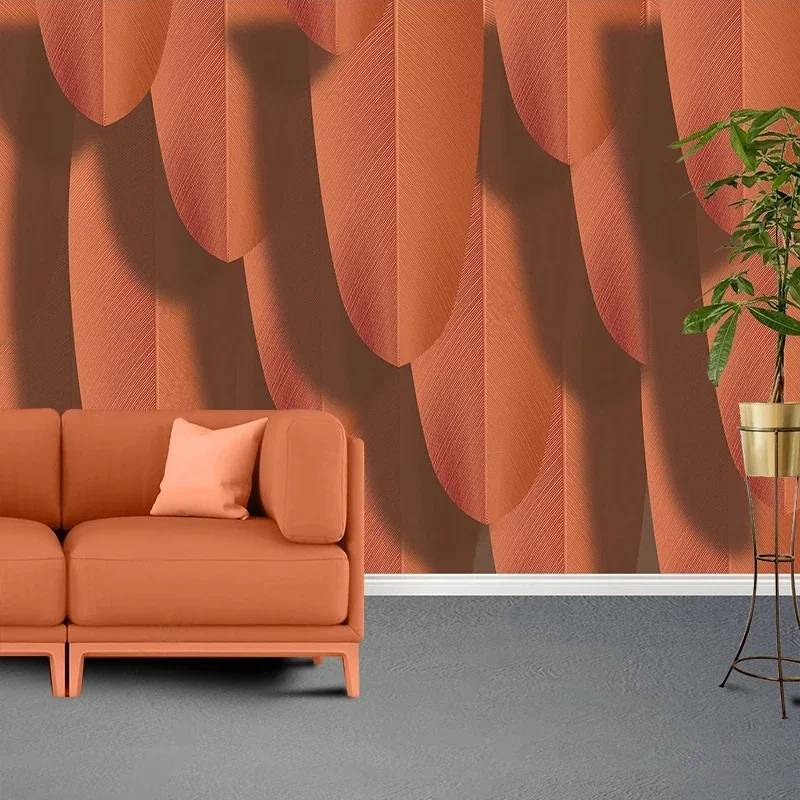 Papier peint personnalisé de style moderne, papier peint de feuilles de plumes abstraites, fond de luxe abordable, décor à la maison, toile de fond de salon