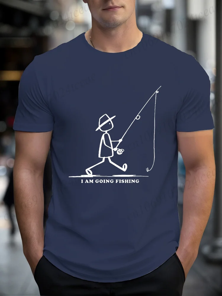 Men's mens going fishing graphic casual t shirt summer Printed T-Shirt, Soft Round Neck Short Sleeve Tee shirts, Unisex Harajuku