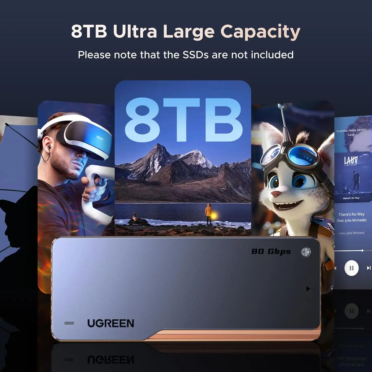 UGREEN 80Gbps M.2 NVMe SSD Enclosure Compatible Thunderbolt 5/4/USB4 V2.0 NVMe Enclosure with Cooling Fan Aluminum TB5 SSD Box