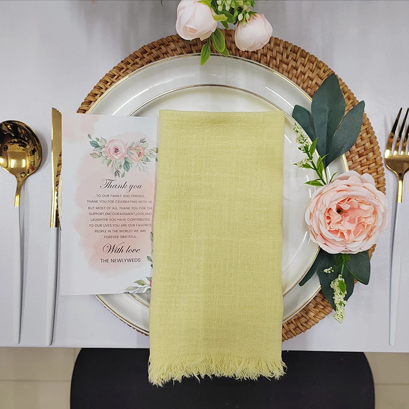 10 pcs lovely light yellow cotton gauze napkins restaurant supplies washable cheesecloth dinner table napkins