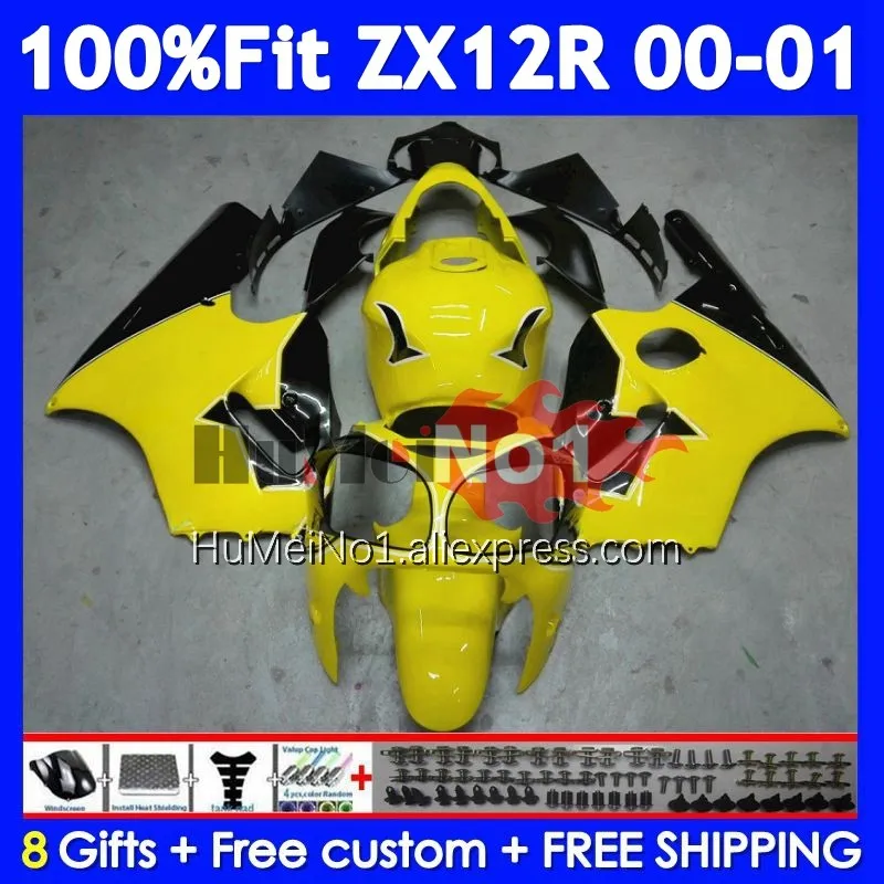 OEM Body For KAWASAKI NINJA ZX-12R ZX 12R 12 R Yellow Black 1200 225No.7 ZX1200 1200CC ZX12R 00 01 2000 2001 Injection Fairing