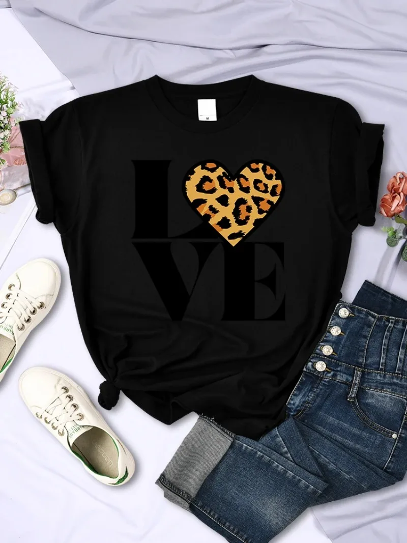 Women T Shirt Fashion Casual Short Sleeve Hip Hop Cool Clothes Breathable Oversize Tshirt Female Vintage Leopard Love Forever