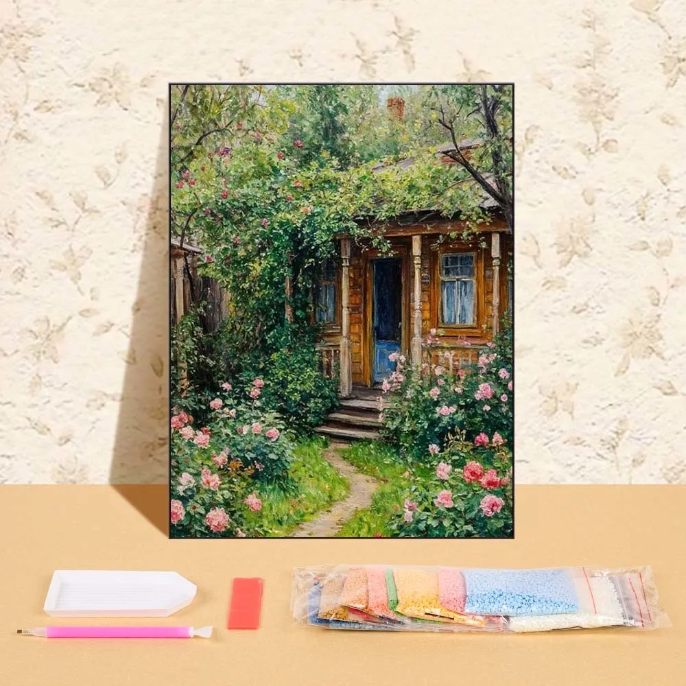 

5D DIY Art Full Round Drill Mosaic Embroidery Set Home Decor Cross Stitch Diamond Painting Plant House Wall Picture For Bedroom