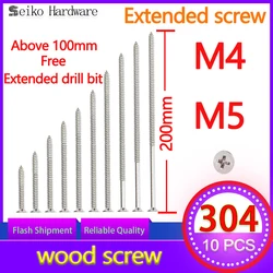 M4 M5 304 Stainless Steel Flat Head Extended Self Tapping Screw Switch Socket Panel Countersunk Wood Screw Long Screw