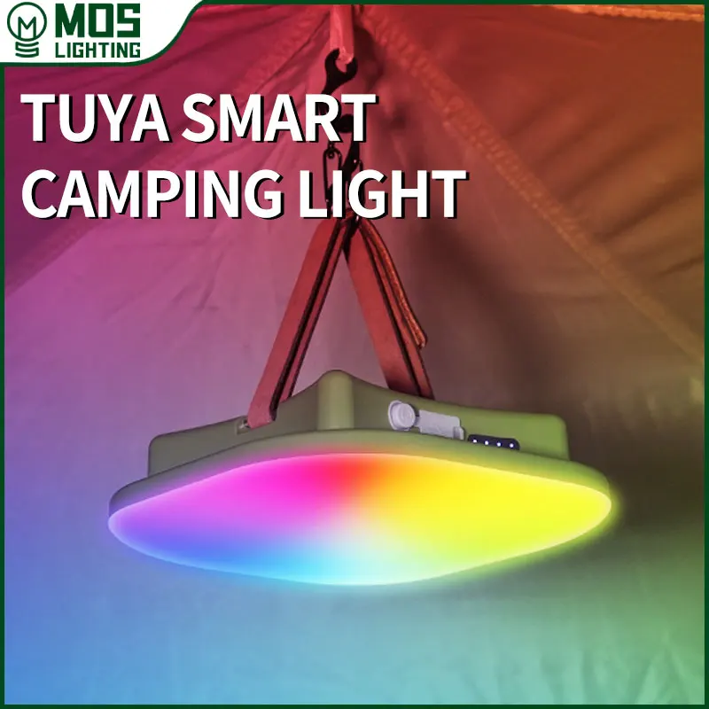 MOSLIGHTING 13500mAh 80W Camping Lantern Rechargeable LED Smart Light Bluetooth Control by Tuya APP Music Sync RGB LED Tent Lamp