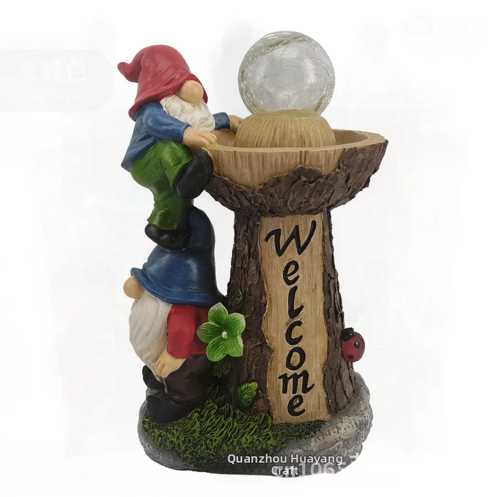 Outdoor Garden Ornament Solar Resin Dwarf Elf Crack Glass Ball Craft American Style Synthetic Resin Crafts