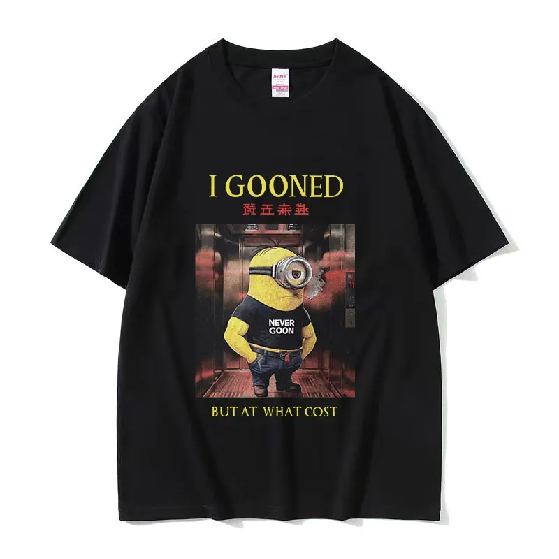 Funny I Gooned But At What Cost Meme T Shirt Japanese Man's Retro High Quality Fashion T-shirts Unisex Oversized Cotton T-shirt