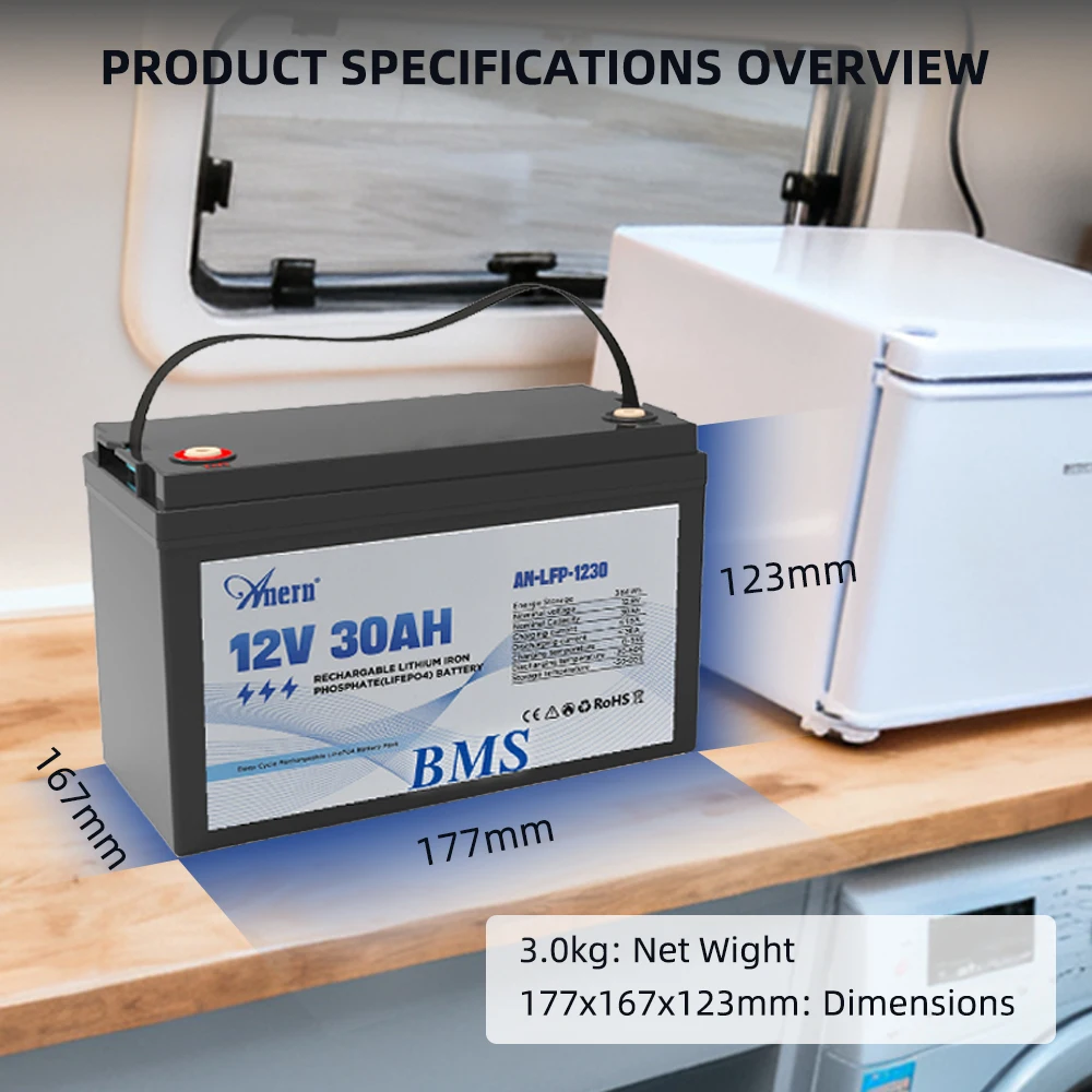 High-grade 30Ah 50Ah 100Ah Lifepo4 Battery 12V Rechargeable Battery 4000+ Cycle 50A BMS Solar Generator Energy Storage Supply