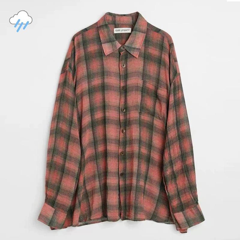 All Season Versatile OUR LEGACY Long Sleeved Shirt Men Women Couple Casual Fashion Black Pink Plaid Shirts Oversize Top With Tag