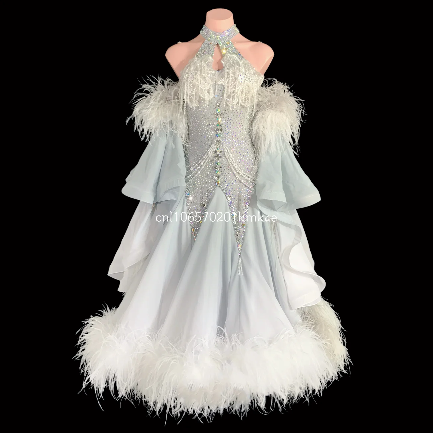 Elegant White Modern Ballroom Dress Colorful AB Crystals Sweetheart Bodice Feather Accent Cape Sleeves Glitter Pattern Gown