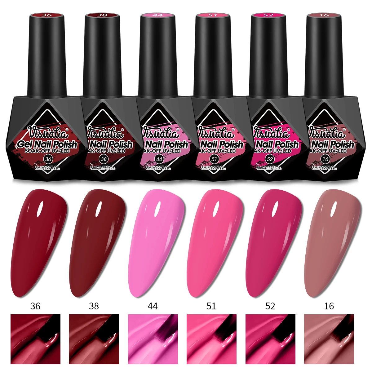Zestaw 6 lakierów hybrydowych do paznokci Visuatia Diamond Bottle - Nowość 2025, zawiera urocze różowe i brązowe kolory, długotrwałe kolorystycznie, delikatna pielęgnacja paznokci, idealny do manicure w domu, świetny prezent dla kobiet, 8 ml