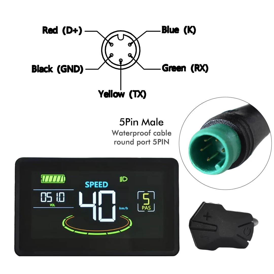 H6C 5 Pin Electric Bike LCD Meter 5 Pin 24V 36V 48V 60V E Scooter LCD Panel Screen for Electric Bikes