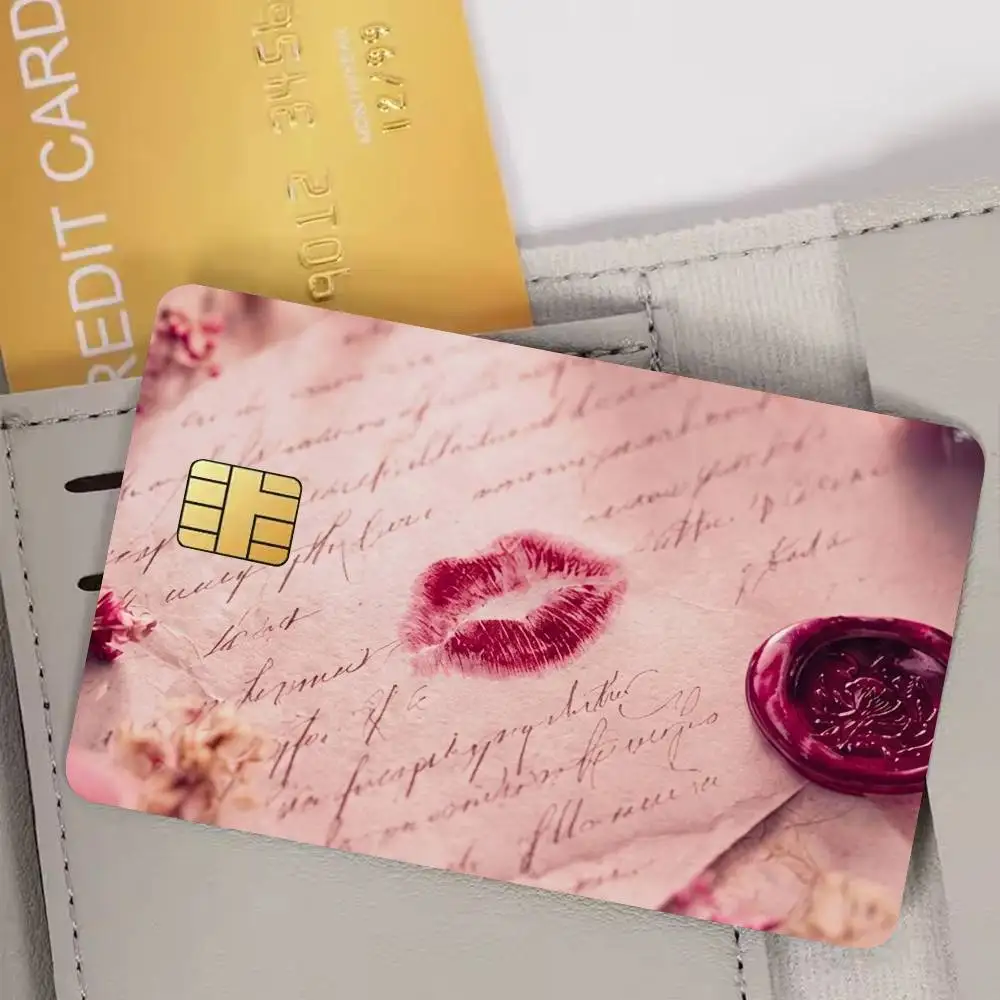 Love Letter With Wax Seal And Lipstick Kiss For Her Credit Card Skin Stickers For Bank Card Bus Metro Card Sticker Waterproof