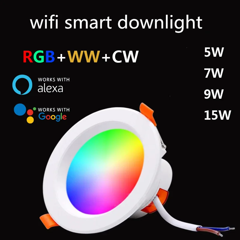 Smart Light Rgbcw Full Colour Dimmable Downlight Alexa Voice/App Control Led Ac 85-265v 5w 7w 12w 16w Multiple Sizes Available