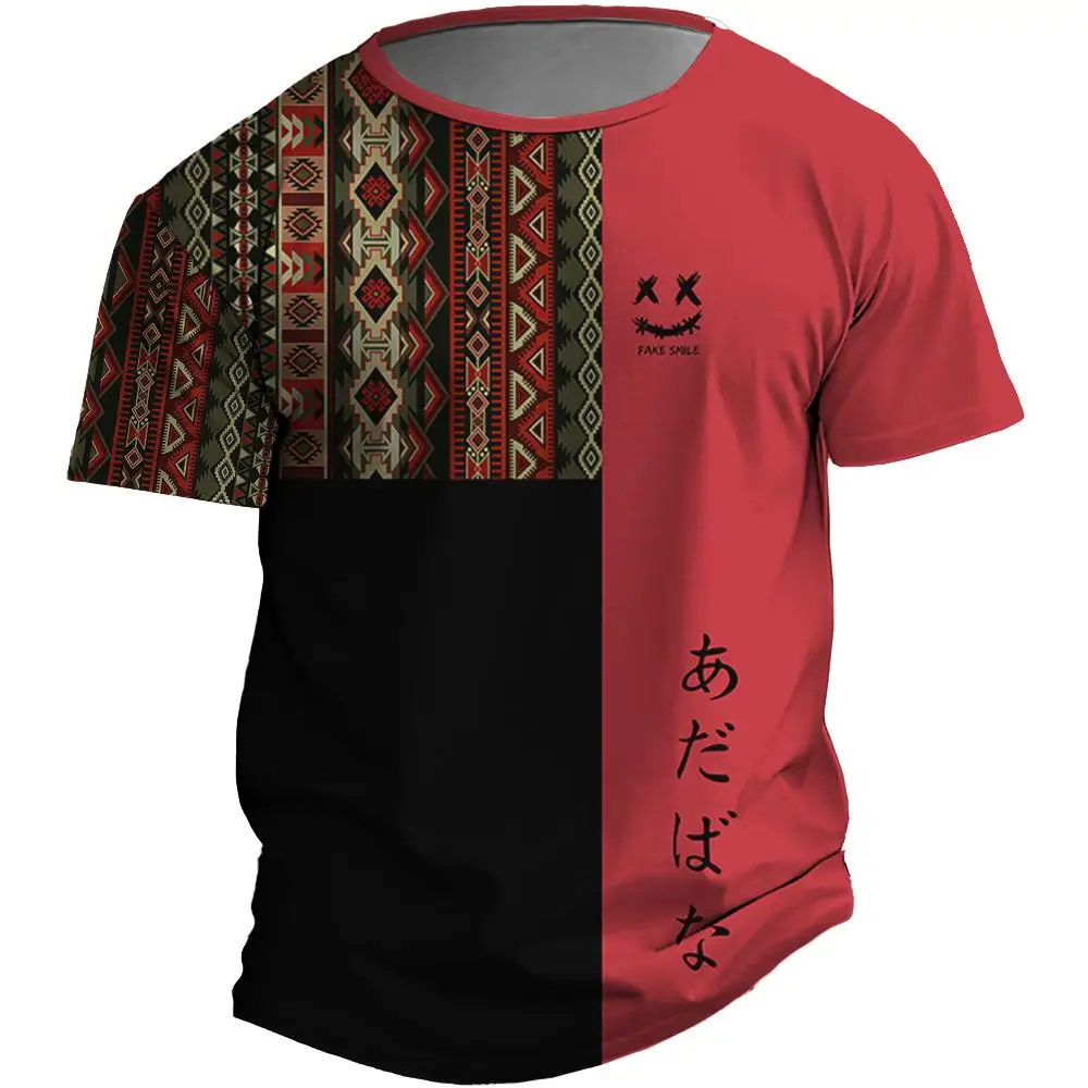 Vintage Men's T-Shirt Ethnic Style Printed T-Shirts For Men 3d Stripe Short Sleeved Tops Tees Retro Oversized Men's Clothing 5xl