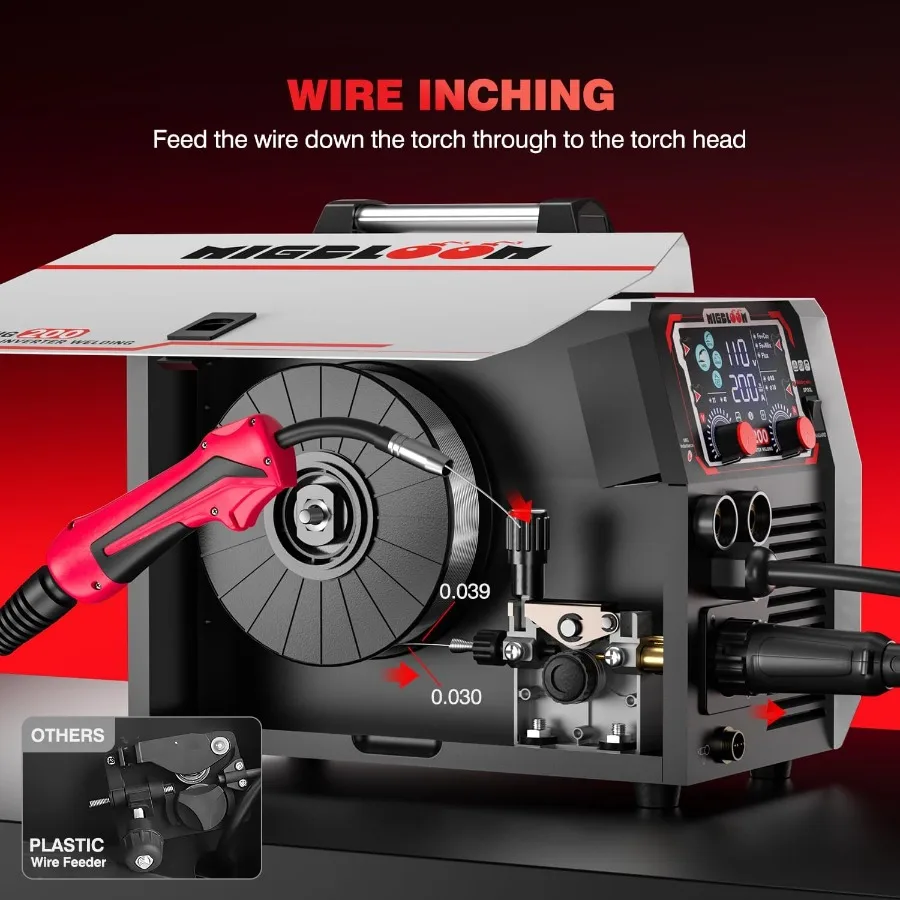 200A MIG Welding Machine 110V 220V 6in1 Gas MIG Gasless Flux Core Stick Lift TIG Spool Gun Syn MIG Welder Machine Multiprocess