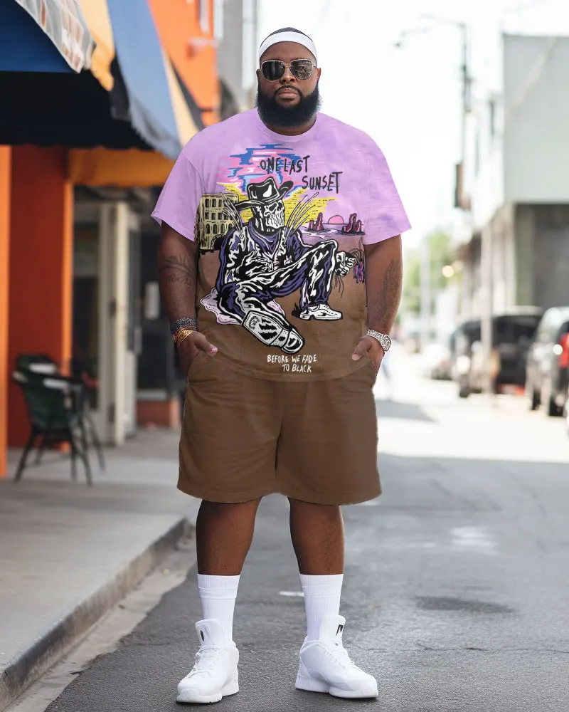 Biggmans L-9Xl Plus Size per abbigliamento scheletro da uomo modello di stampa viola pantaloncini a maniche corte t-shirt cartone animato grande e alto