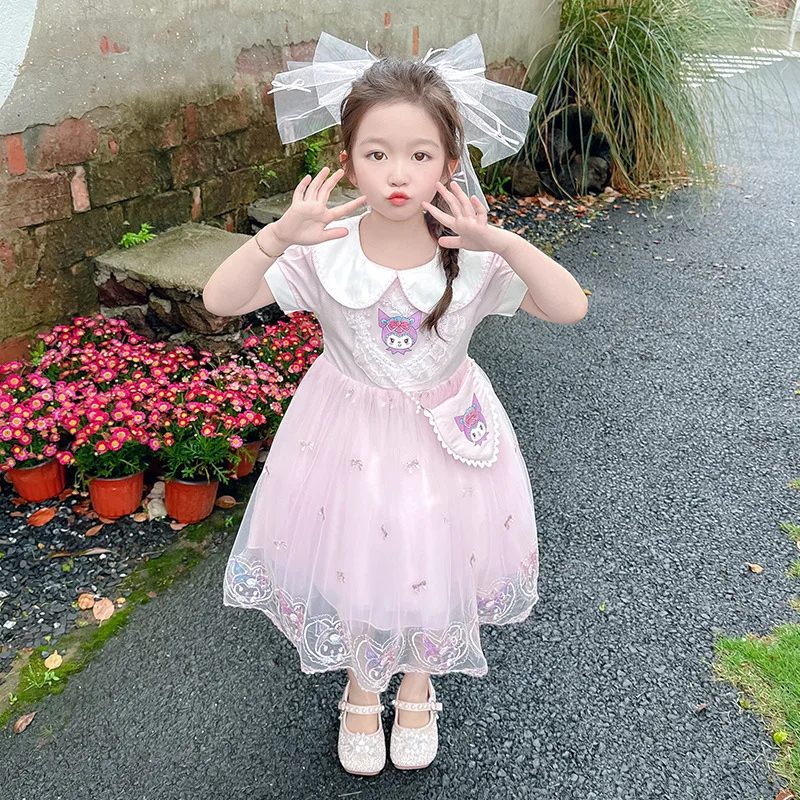 Hot Sanrios Girl Kuromi Dress Anime Summer Casual Princess Dress Cute Sweet Tutu Cartoon Outdoor Cute Mesh Skirt Party Ball Gown