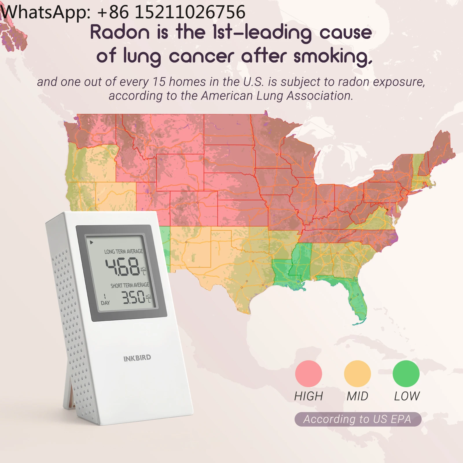 Indoor Portable Radon Detector - Radon Gas Detector for long- and short-term testing - Radon detector