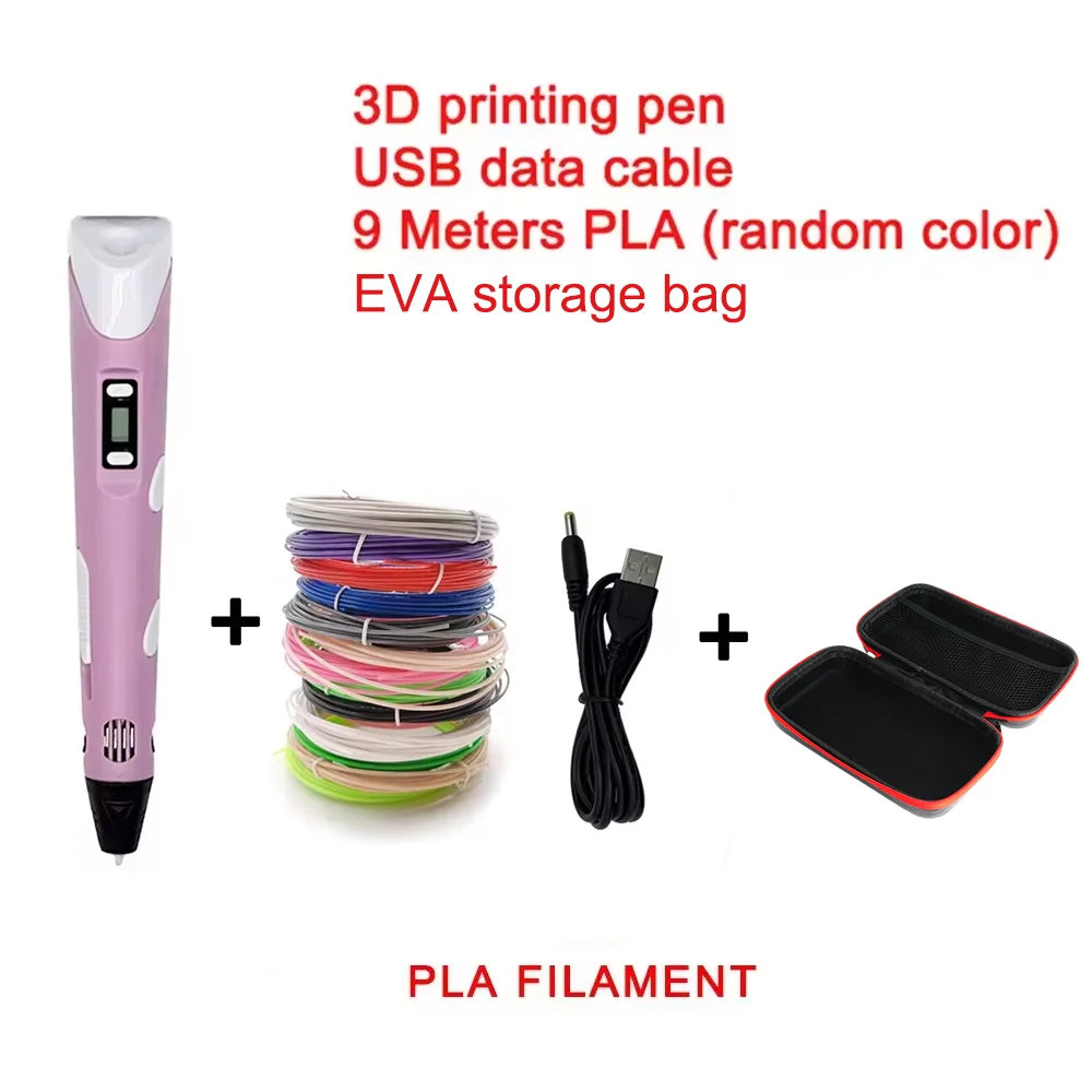Elektronische 3D-printpen met 9M PLA-verbruiksartikelen Hoge temperatuur 3D Graffiti Tool Intelligent speelgoed Kerstverjaardagscadeau