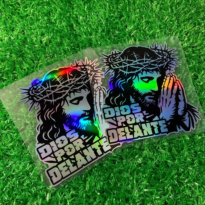 1PC/2PCS DIOS POR DELANTE Motorcycle Stickers Reflective Laser Waterproof Decals for Motorbike Fuel Tank Front Fairing Decor