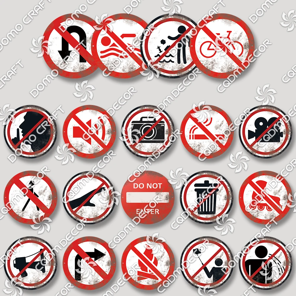 

Safety Signs Round Poster Metal Tin Signs No smoking No Swimming No Parking Retro Metal Plate Wall Decor Club Garage Bar