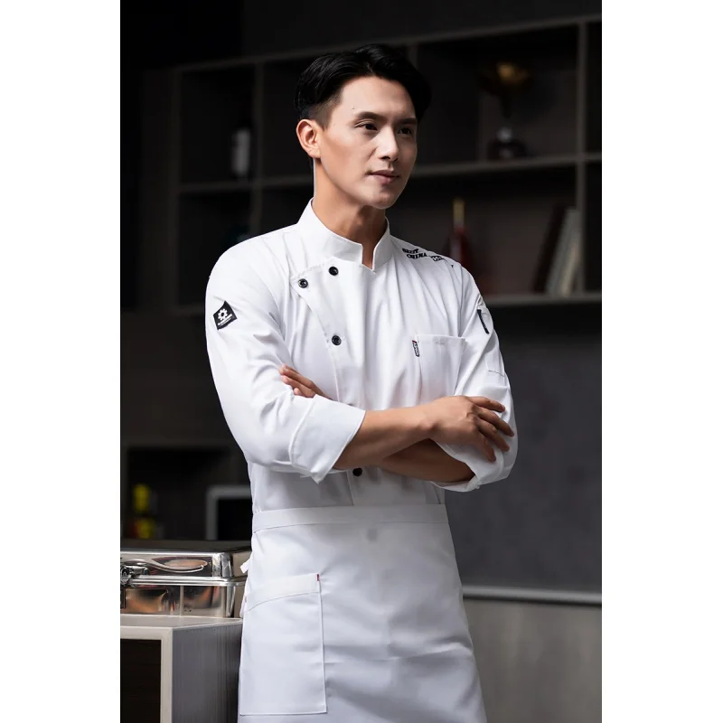Chef Overalls Autumn and Winter Men's Breathable Clothing Spring Kitchen Clothes Dining Canteen Rear Kitchen Hotel Chef Uniform